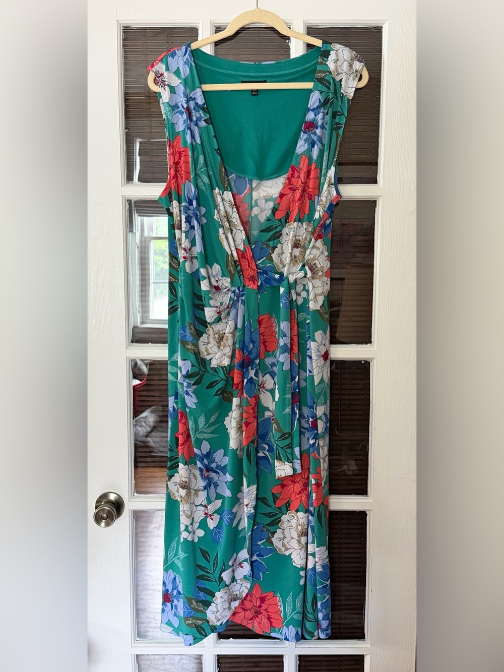 Lane‎ Bryant Women's 14/16 Green Floral Sleeveless Wrap Midi Dress | SKU 0348